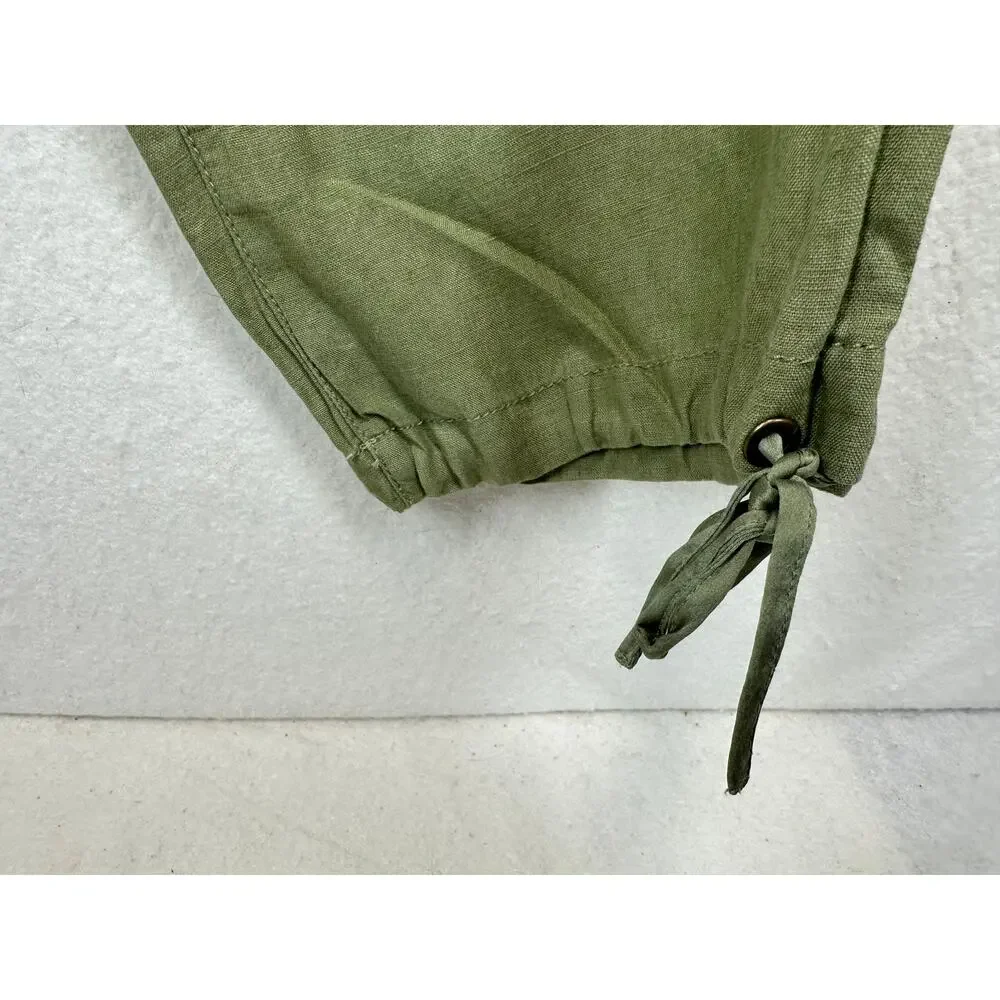 Banana Republic Cropped 100% Linen Pants Satin Waistband & Ankle Ties. Size 8P
